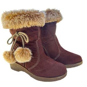 NWT Coco George Brown Tan Faux Suede Fur Platform Heel Girls Boots Size 11.5